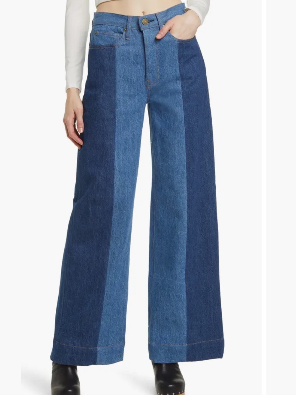 Frame Denim Two-Tone Blue Panel Wide-Leg Jeans High Rise Size 31in Street Wear